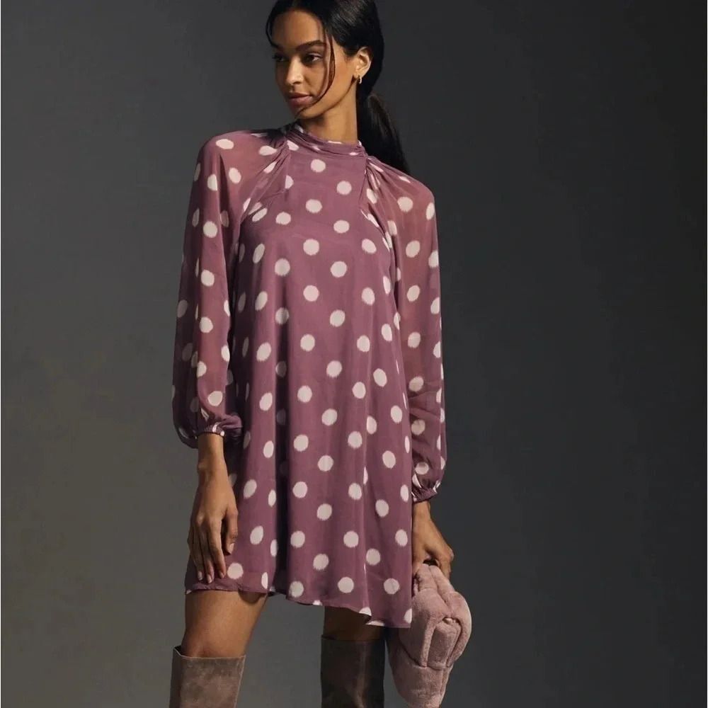 Maeve by Anthropologie Long-Sleeve Sheer Mini Dress. EUC. Size small. Lilac